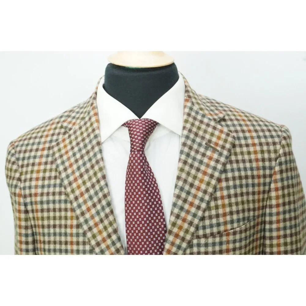 Raffaele Caruso Brown Orange Gingham Plaid Flannel Sport Coat Jacket Sz 36R NEW - Picture 2 of 8